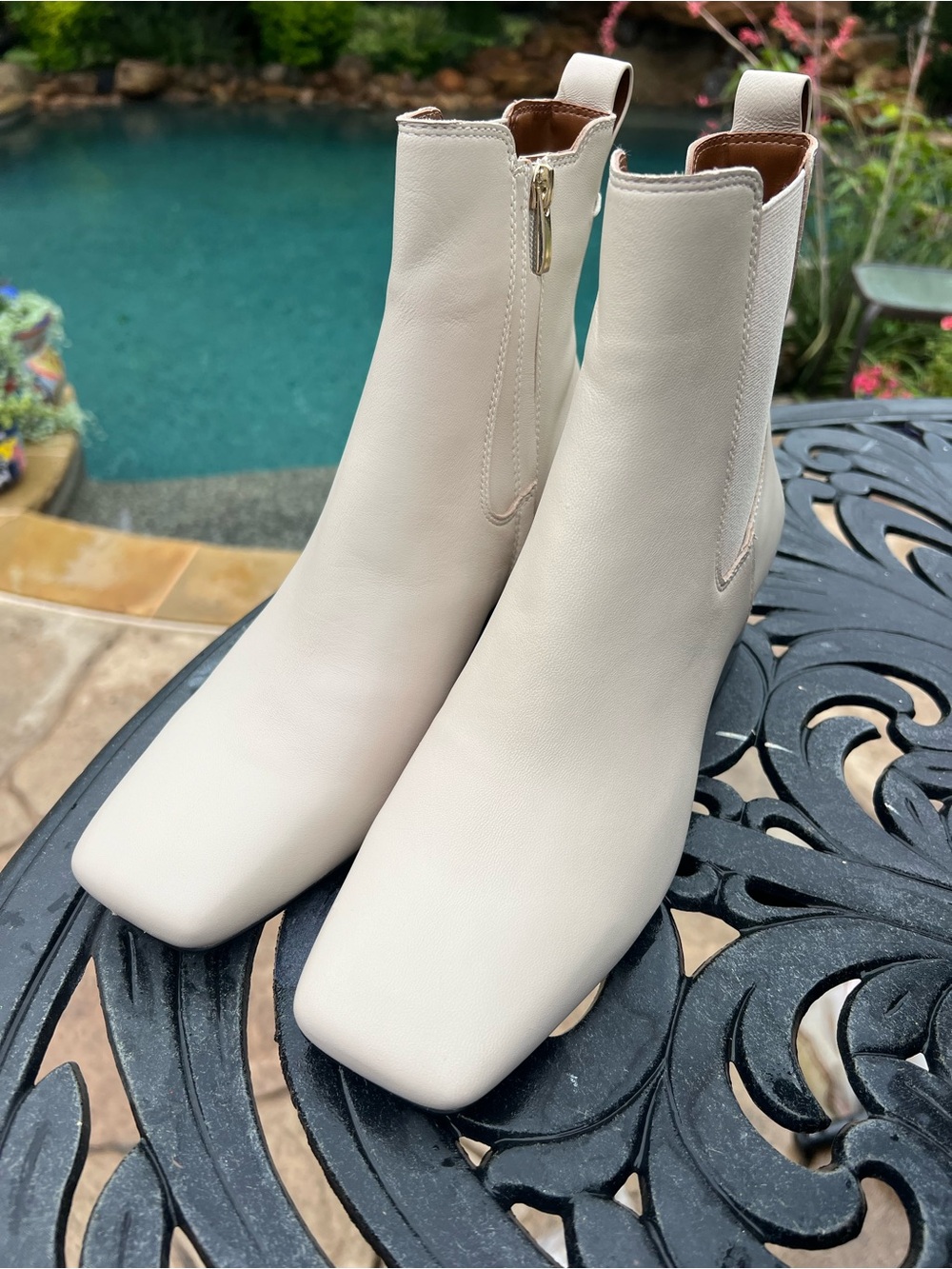 NEW Franco Sarto Cream Square Toe Ankle Boots